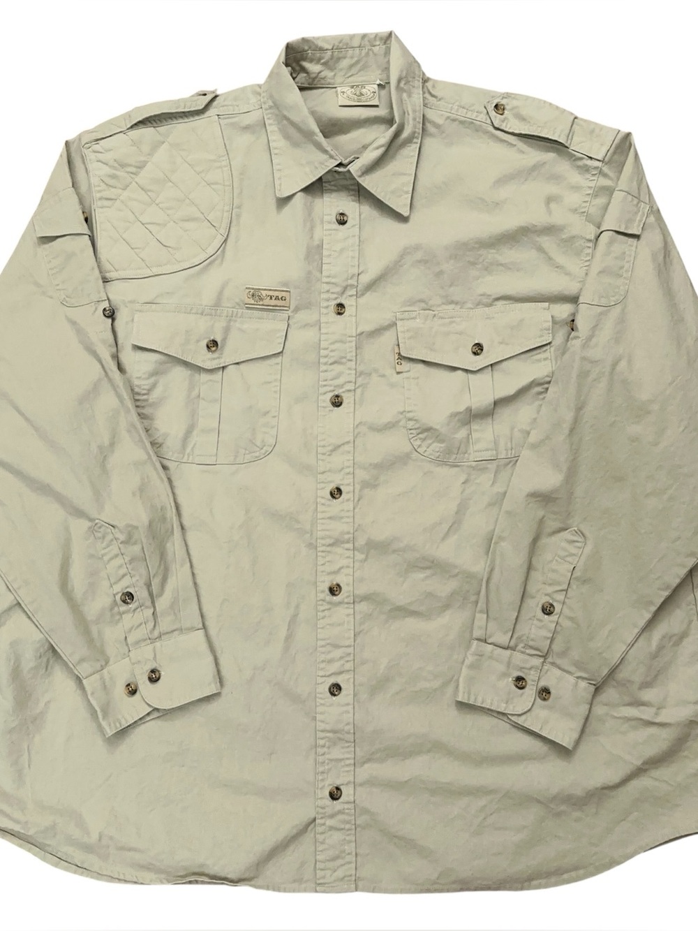 Tag Safari Shooter Shirt Mens XL Long Sleeve Shooting Patch Pockets Beige